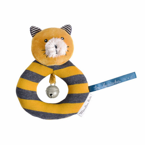 Soft Cotton Yellow Cat Ring Rattle for Babies